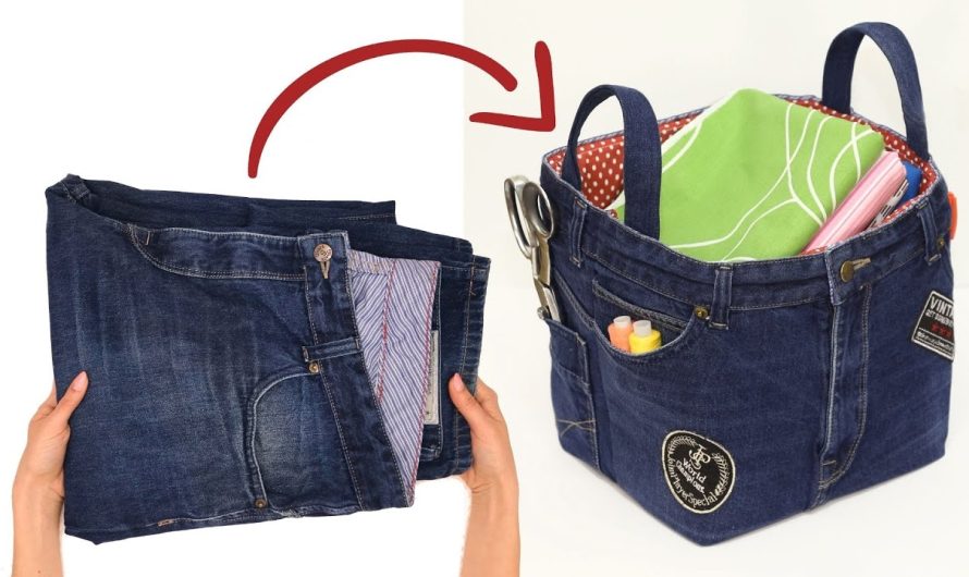 How to Sew a Big Handbag/Organizer/Box from Old Jeans